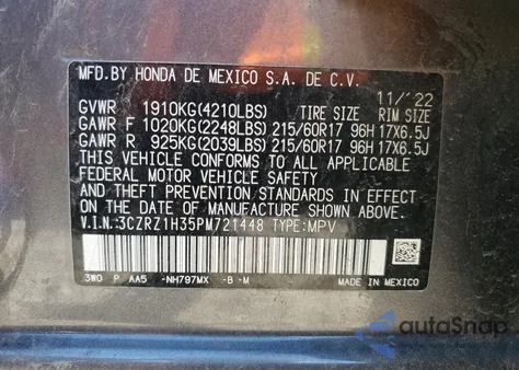 2023 Honda Hr-V Lx из США, поврежденный, VIN 3CZRZ1H35PM721448